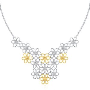 14k Yellow Gold & Sterling Silver Flower Cluster Bead Necklace