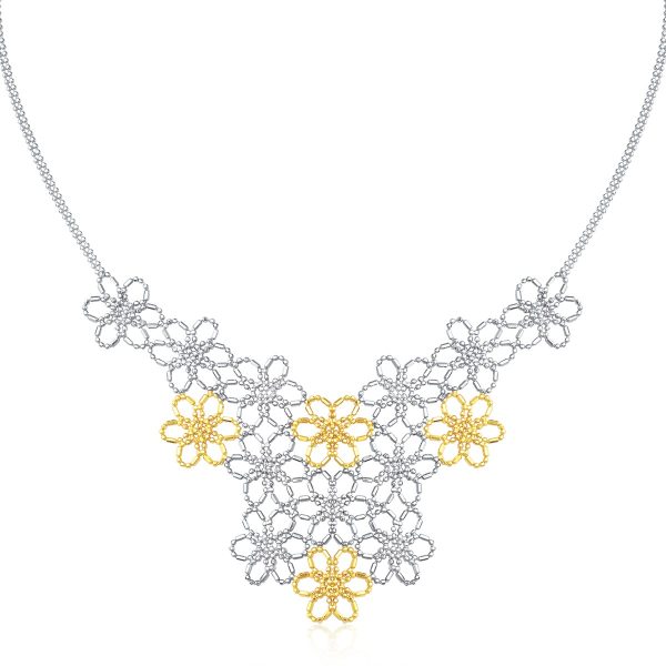 14k Yellow Gold & Sterling Silver Flower Cluster Bead Necklace