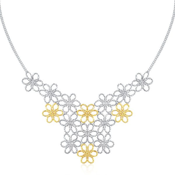14k Yellow Gold & Sterling Silver Flower Cluster Bead Necklace
