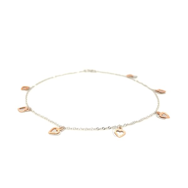 14k White and Rose Gold Anklet with Dual Heart Charms