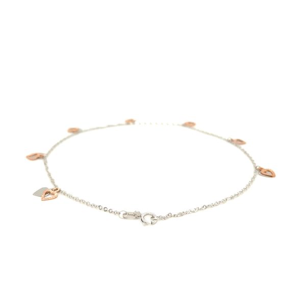 14k White and Rose Gold Anklet with Dual Heart Charms