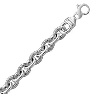 Sterling Silver Rhodium Plated Diamond Cut Cable Style Chain Bracelet