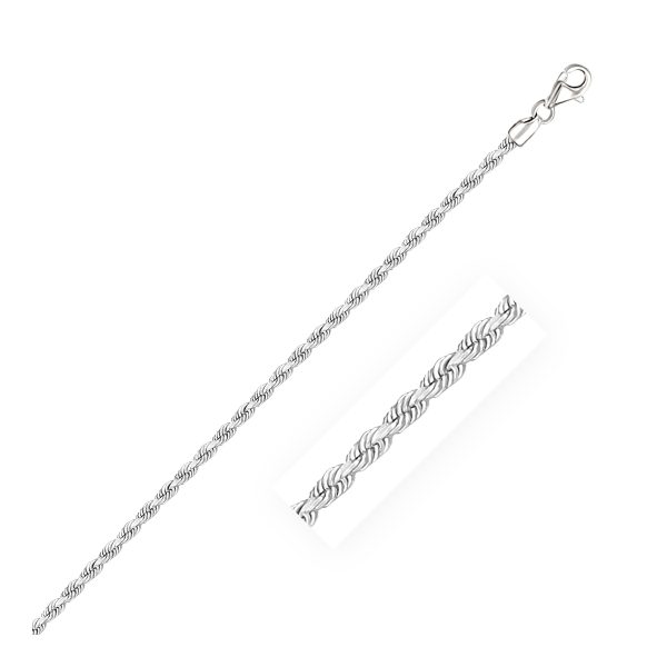 2.5mm 14k White Gold Solid Diamond Cut Rope Bracelet