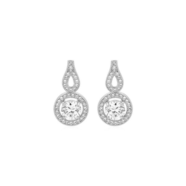 Earrings with Circle and Teardrop Motif with Cubic Zirconia in Sterling Silver