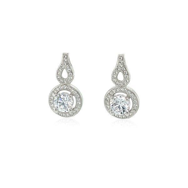 Earrings with Circle and Teardrop Motif with Cubic Zirconia in Sterling Silver