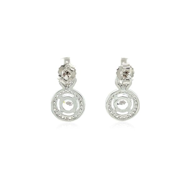 Earrings with Circle and Teardrop Motif with Cubic Zirconia in Sterling Silver