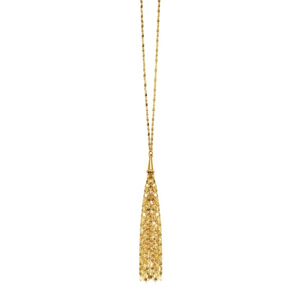 14k Yellow Gold 28 inch Lariat Style Tassel Necklace
