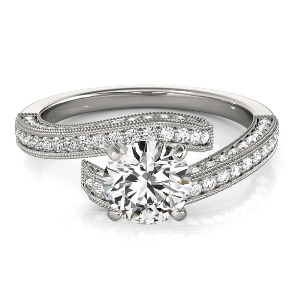 14k White Gold Round Diamond Bypass Style Engagement Ring (1 1/2 cttw)
