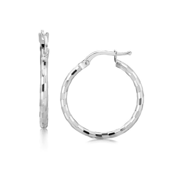 Sterling Silver Diamond Cut Hoop Earrings with Rhodium Plating (20mm)