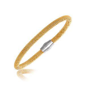 Sterling Silver Rhodium Plated Yellow Gold Plated Popcorn Motif Bangle