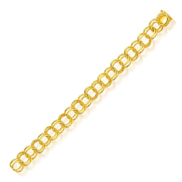 14k Yellow Gold Solid Double Link Charm Bracelet 10.0mm