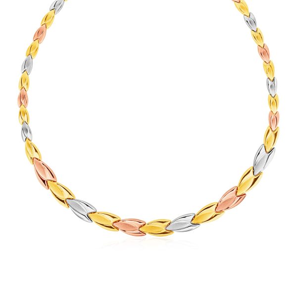 Graduated Flower Link Necklace in 14k Tri Color Gold