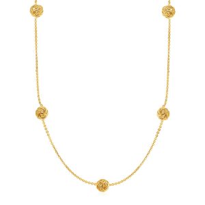 Station Necklace with Polished Love Knots in 14k Yellow Gold