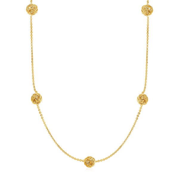 Station Necklace with Polished Love Knots in 14k Yellow Gold