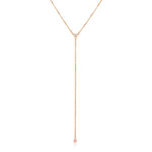 14k Rose Gold 20 inch Lariat Necklace with Diamonds