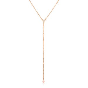 14k Rose Gold 20 inch Lariat Necklace with Diamonds