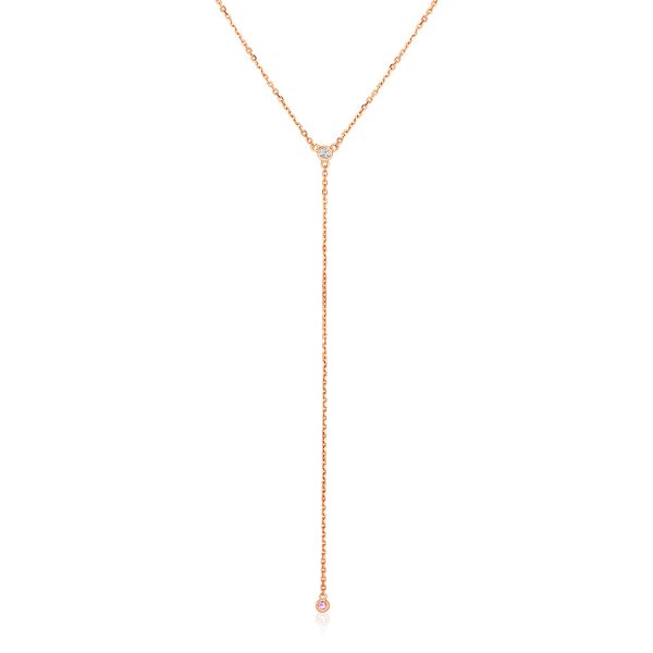 14k Rose Gold 20 inch Lariat Necklace with Diamonds