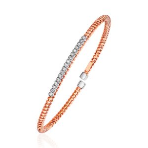 14k Rose Gold and Diamond 3mm Flexible Bangle Bracelet