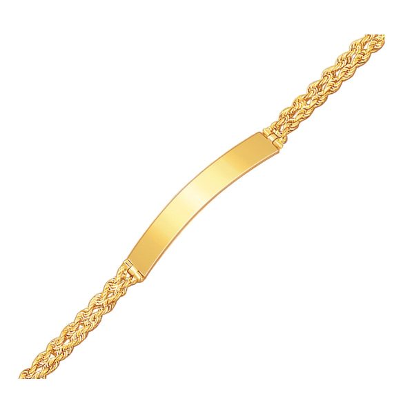 14k Yellow Gold ID Bracelet with Double Rope Chain