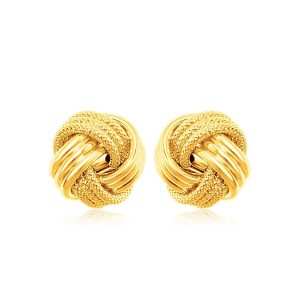 14k Yellow Gold Love Knot with Ridge Texture Earrings