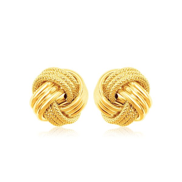14k Yellow Gold Love Knot with Ridge Texture Earrings