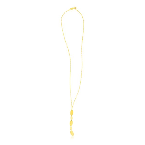 14K Yellow Gold Lariat Necklace with Polished Ovals