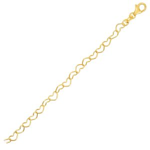 14k Yellow Gold Open Heart Link Bracelet