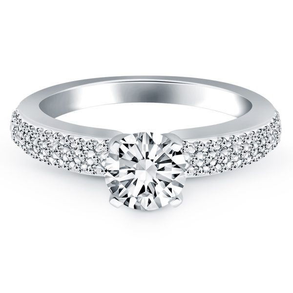 14k White Gold Triple Row Pave Diamond Engagement Ring