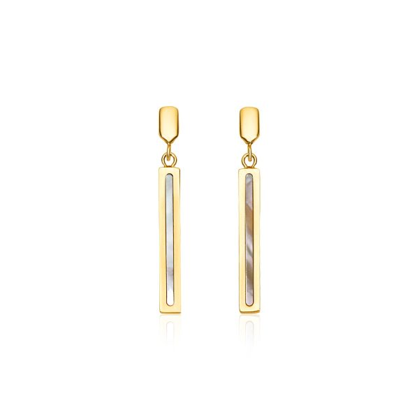 14k Yellow Gold Bar Drop Earrings with Mother of Pearl
