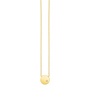 14k Yellow Gold Necklace with Polished Round Pendant with Diamond