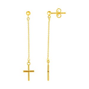14k Yellow Gold Post Earrings with Cross Dangles