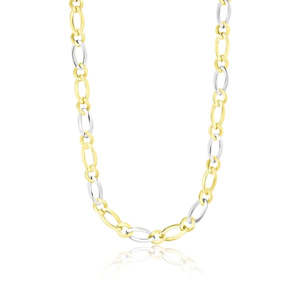 14k Two Tone Gold Long and Short Link Figaro Chain Necklace