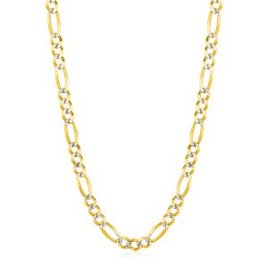 6.0mm 14K Yellow Gold Solid Pave Figaro Chain