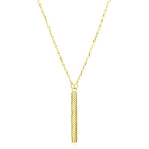 14k Yellow Gold Textured Cylinder Pendant Chain Necklace
