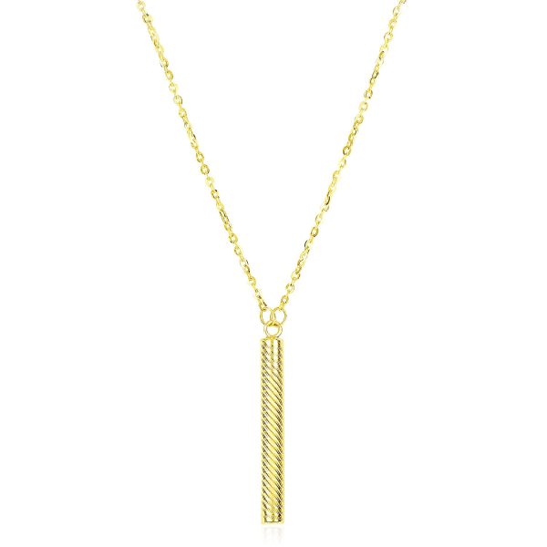 14k Yellow Gold Textured Cylinder Pendant Chain Necklace