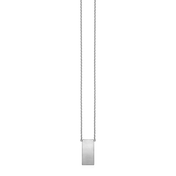 14k White Gold Necklace with Polished Bar Pendant