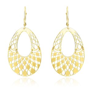 14k Yellow Gold Teardrop Filigree Design Graduated Open Teardrop Earrings