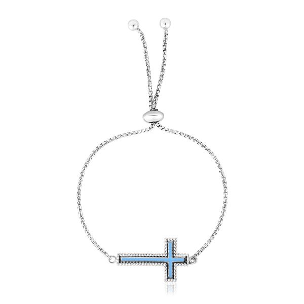 Sterling Silver Adjustable Enameled Cross Friendship Bracelet