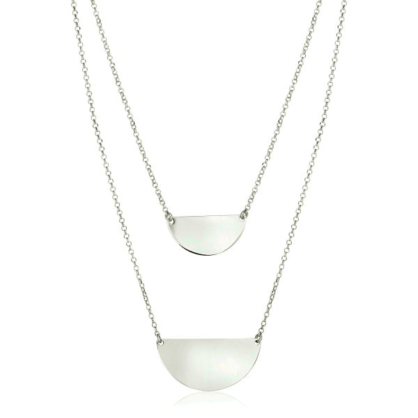 Sterling Silver 16 inch Two Strand Necklace with Polished Half Circles