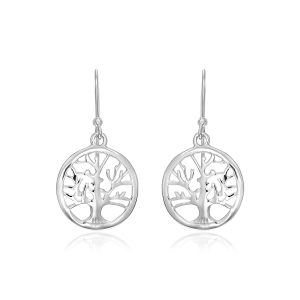 Sterling Silver Round Tree of Life Earrings