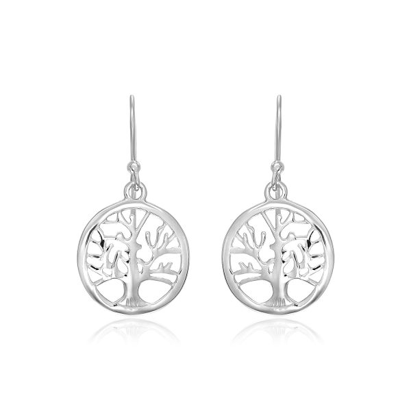 Sterling Silver Round Tree of Life Earrings