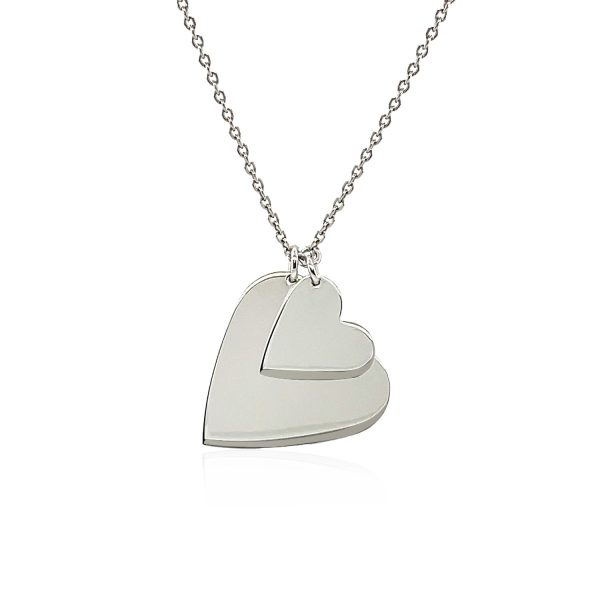 Sterling Silver 18 inch Necklace with Two Polished Hearts