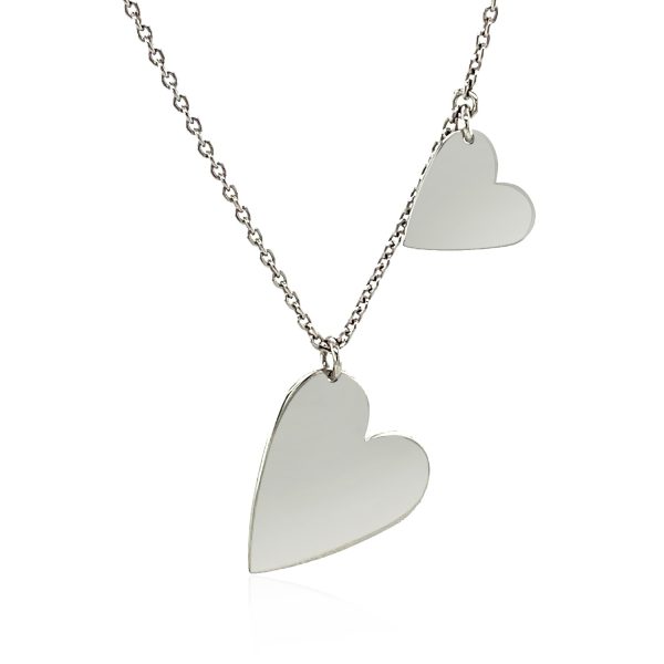Sterling Silver 18 inch Necklace with Two Polished Hearts