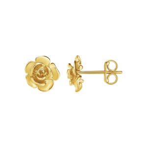 14k Yellow Gold Post Earrings with Roses