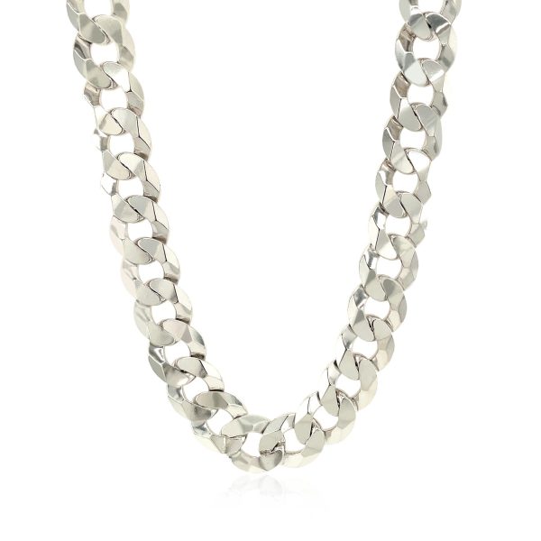 Rhodium Plated 9.5mm Sterling Silver Curb Style Chain