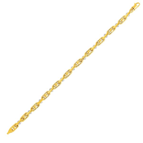 14k Two-Toned Yellow and White Gold Link Bracelet with Beads