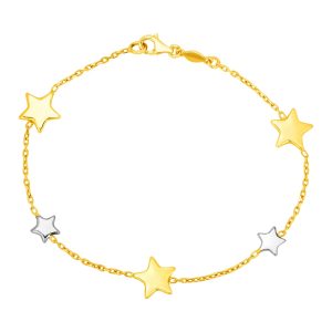 14k Two Tone Gold Bracelet with Polished Stars