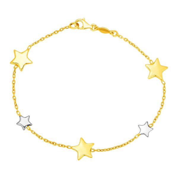 14k Two Tone Gold Bracelet with Polished Stars