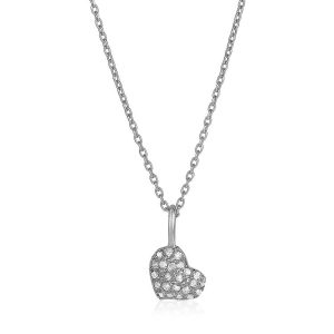 14k White Gold Necklace with Gold and Diamond Heart Pendant (1/10 cttw)