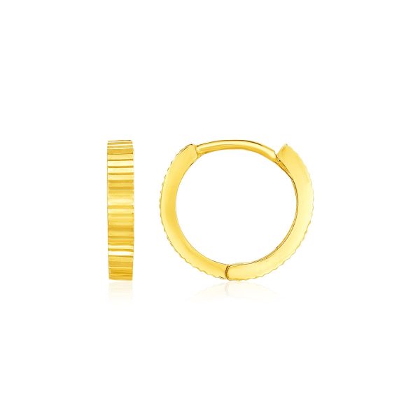 14k Yellow Gold Petite Round Hoop Earrings with Straight Texture